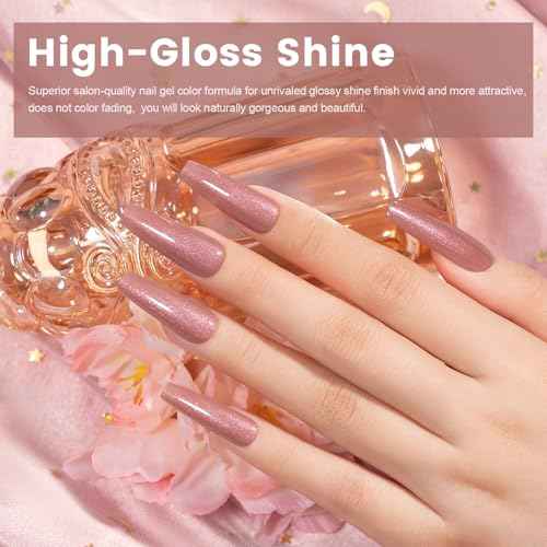 RARJSM Nude Dirty Pink Gel Nail Polish with Silver Pearl Glitter Finish Sheer Jelly Shimmer Gel Polish 15ml UV LED Soak Off Transparent Soft Color Home Salon French Manicure Varnish Curing Requires