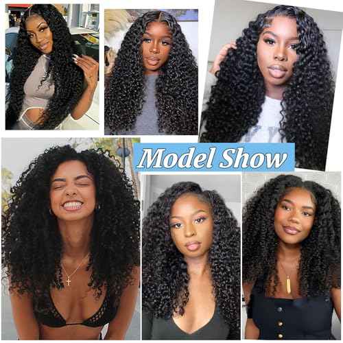Deep Wave V Part Wig Human Hair Upgrade Glueless Wigs 100% Real Human Hair U part Half Wigs With Clip in V Part Wig Glueless With Elastic Drawstring Deep Curly Human Hair Beginner Friendly 22 Inch
