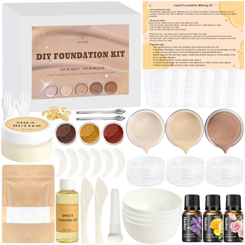 JCOOS DIY Foundation Making Kit, Make Your Own Color Liquid Foundation Makeup with Shea Butter, Almond Oil, Pigment Powders, Essential Oils,Moisturizing Concealer For Women All Skin Tone