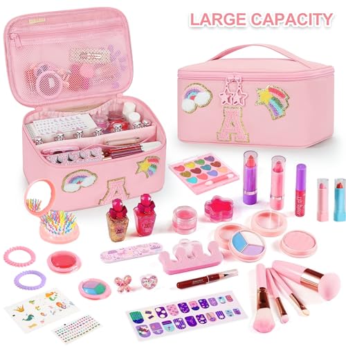 OCHEAL Initial Alphabet Makeup Bag for Girls Pink