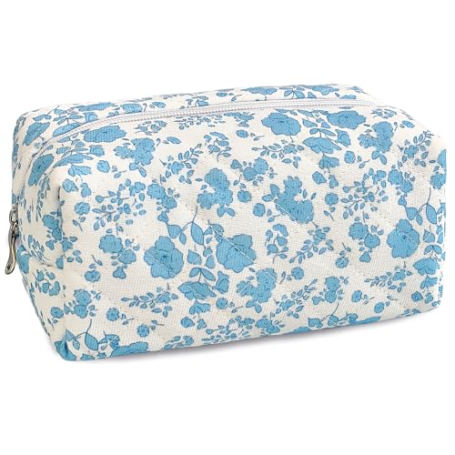 Quilted Floral Makeup Bag for Women - Compact Cosmetic & Toiletry Organizer