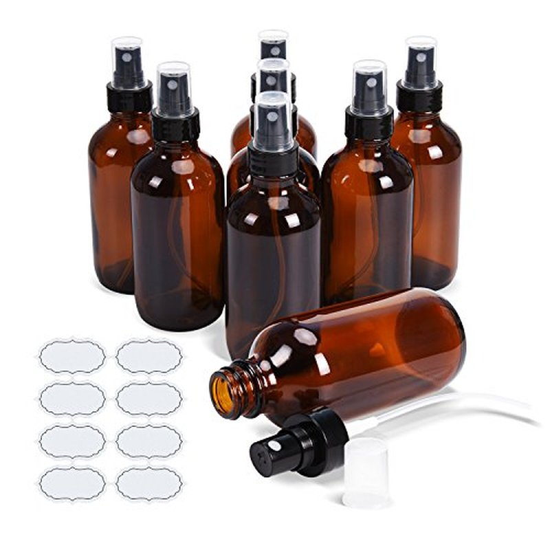 4oz Amber Glass Spray Bottles with Fine Mist Atomizers - 8 Pack