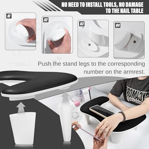 Nail Arm Rest ? U-Shaped Ergonomic PU Leather Hand Rest Comfort Cushion for Acrylic Nails Tech ? Ideal for Home & Professional Use ? Easy Clean, Waterproof & Portable