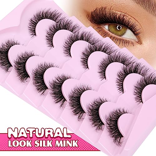 Lashes Natural Look Cat Eye False Eyelashes Wispy Fox Eye Lashes Wispy 15mm 6D Volume Strip Fake Eyelash Extension Look by PHKERATA, 7 Pairs Pack