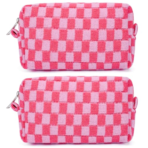 SOIDRAM 2 Pack Checkered Makeup Bag 7x4 Pink