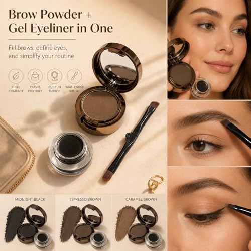 2-in-1 Brow Powder & Gel Eyeliner Kit with Mirror