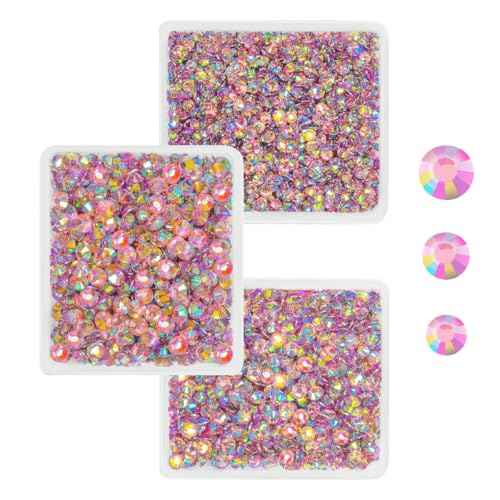 Pink AB Resin Rhinestones for Crafting 3mm 4mm 5mm Flatback Stones SS10 SS16 SS20 Non-Hotfix Diamonds Crystals Gems Charms for Nails Face Eyes Makeup Body Tumblers Bottles Crafts Decor Shoes