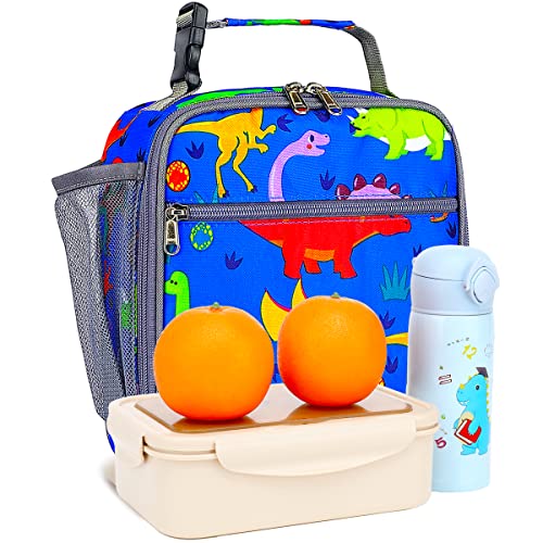 FlowFly Kids Lunch box Insulated Soft Bag Mini Cooler Back to School Thermal Meal Tote Kit for Girls, Boys, Dinosaur