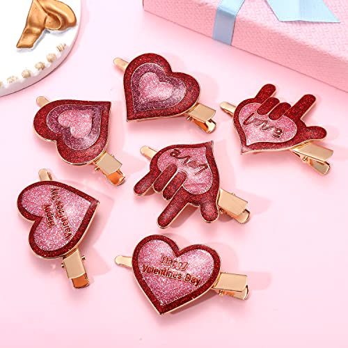 Vokone 6 Pack Heart Hair Clips for Women Love Happy Valentines Day Heart Hair Barrette Hair Accessories Valentines Day Gifts for Her (Happy Valentines Day Heart)