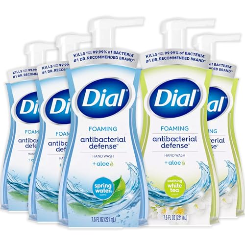 Dial Foaming Hand Wash Variety Pack, 5 Pack Hand Soap in Pump Bottles, Gentle Moisturizing Aloe Vera Formula, White Tea/Spring Water, 10 fl oz. Each