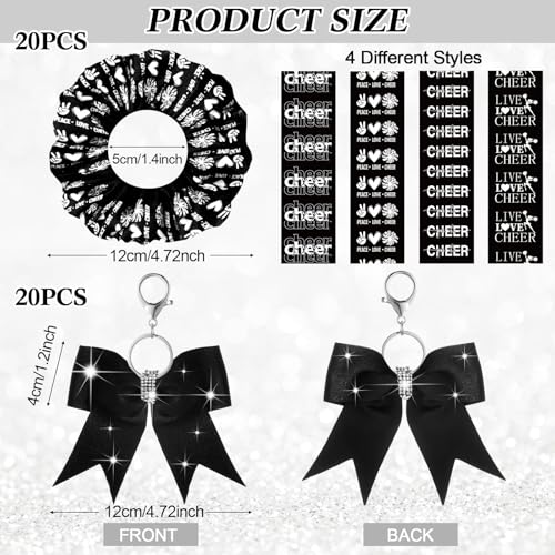 Mimorou 80 Pcs Cheer Gift Bulk for Team Cheerleader Gifts Include 20 Cheerleader Bracelet 20 Cheer Makeup Bag 20 Keychain 20 Scrunchies for Cheerleading Party Favors