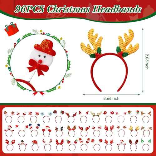 Giegxin 64 Pcs Christmas Headbands Holiday Headbands Santa Reindeer Antlers Christmas Accessories Head Hat Toppers for Adults Party Favors, 36 Designs