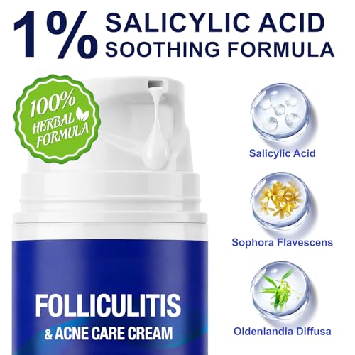 Folliculitis Treatment Cream with 1% Salicylic Acid - Soothes Sensitive Skin, 100g
