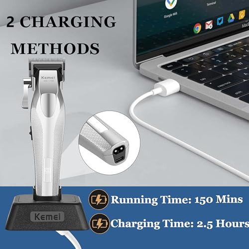 KEMEI Professional Hair Clippers, Cordless Clippers for Men Trimmers for Barbers 9100 RPM Clippers for Hair Cutting with Full Metal Body Ceramic and DLC Blades KM-1798