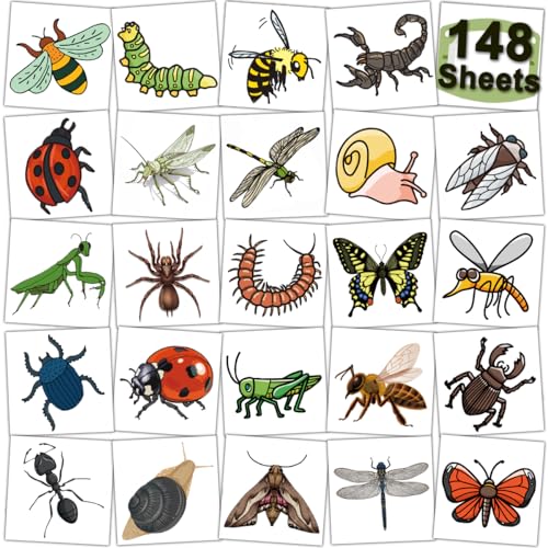 148 Bug Temporary Tattoos for Kids - Individually Wrapped