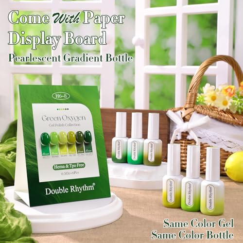 Double Rhythm Lime Forest Green Gel Nail Polish Set 6 Pcs Hema Free 15ml