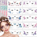13 Sheets Glitter Eye Temporary Tattoos - Butterfly Flash Face Stickers with Conch Crystal Face Gems for Women & Girls - Birthday, Halloween, Christmas Party