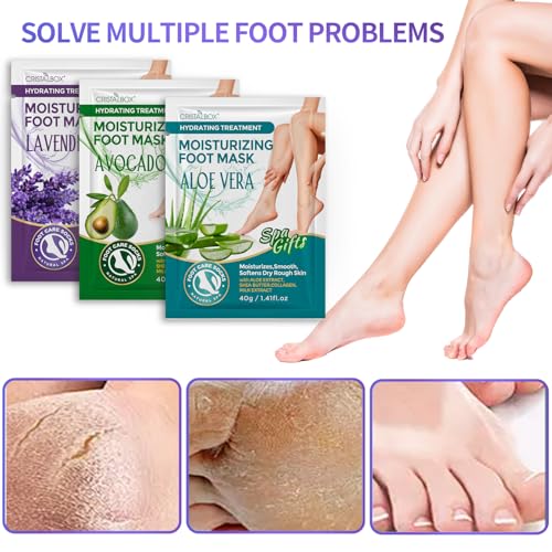 CRISTALBOX 5-Pack Moisturizing Foot Mask Socks for Dry Cracked Feet