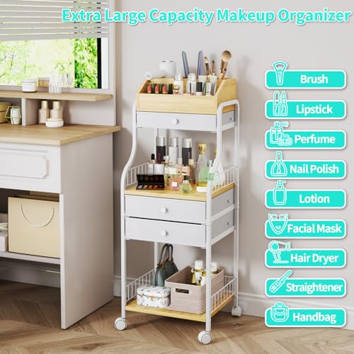 HapiRm Makeup Organizer Cart with Drawers – Vanity Storage for Skincare & Cosmetics