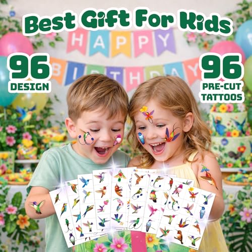 96 Hummingbird Temporary Tattoos for Kids - Party Favors