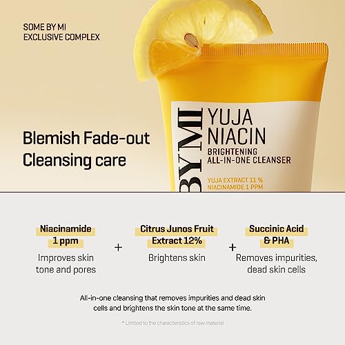 SOME BY MI Yuja Niacin Brightening All in One Cleanser - 3.38Oz, 100ml - Mild Daily Face Wash for Dull-Looking Skin - Low pH Formula with No Irritation - Pore and Sebum Care - Korean Skin Care