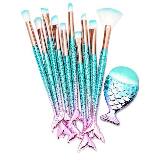 11Pcs Makeup Brushes Set with Mermaid Handles