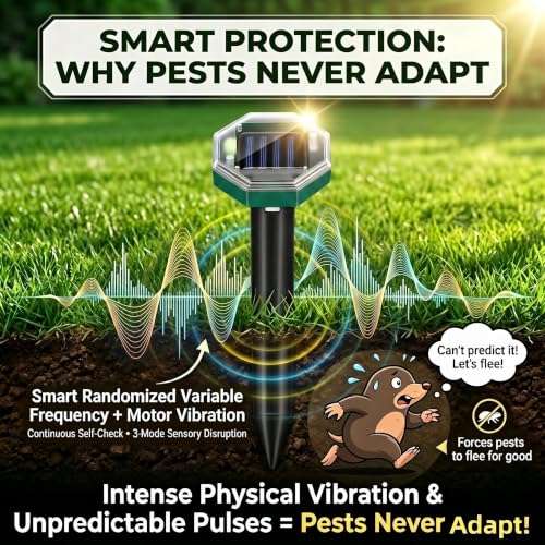 Jahy2Tech Solar Ultrasonic Mole & Gopher Repellent Stakes Outdoor Pest Deterrent