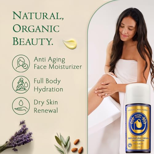 Ancient Greek Remedy Organic Face Moisturizer for Dry Skin - Anti Aging Face & Body Butter Cream - Almond, Jojoba, Olive, Rosehip, Vitamin E, Lavender Oil. Natural Lotion for Women & Men 3.4 oz
