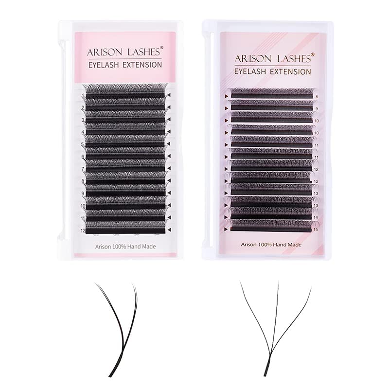 3D W Shape Eyelash Extension Natural Soft Volume 0.07mm D curl 14mm Premade Fans Faux Mink Matte Black Cluster 12 rows