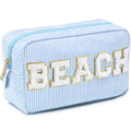 Sanwuta Seersucker Cosmetic Bag with Chenille Patches - 8.46"