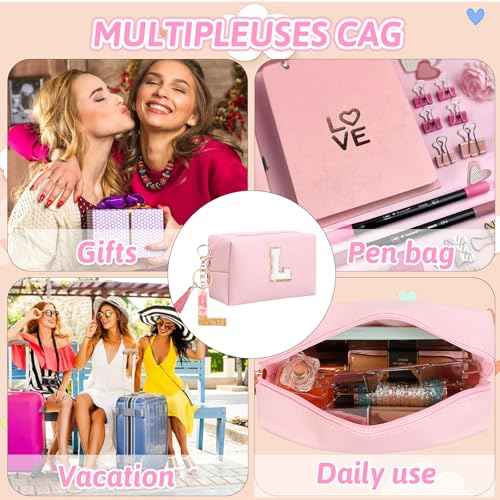 Birthday Gifts for Women Her,Travel Cute Makeup Bag,Large Capacity Cosmetic Bags for Women Makeup Pouch PU Leather Waterproof Cosmetic Bag (L, Pink)