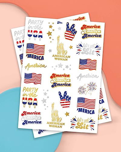 4th of July Temporary Tattoos - 34 Designs, Patriotic Party Supplies