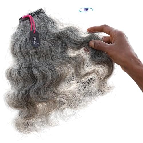 Salt & Pepper Wavy Natural Gray Indian Raw Hair Bundles (12" Wavy One Bundle)