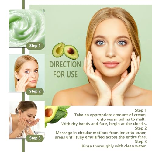 Makeup Remover, Cleansing Balm + Oil Cleanser with Avocado Extract, Gentle yet Effective Oil Cleanser for Face, Makeup Remover Balm Suitable for All Skin Types (100ml/3.52 fl oz)