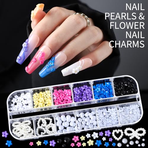 Teenitor 3D Nail Art Charms and Rhinestones Set with Gold Stickers