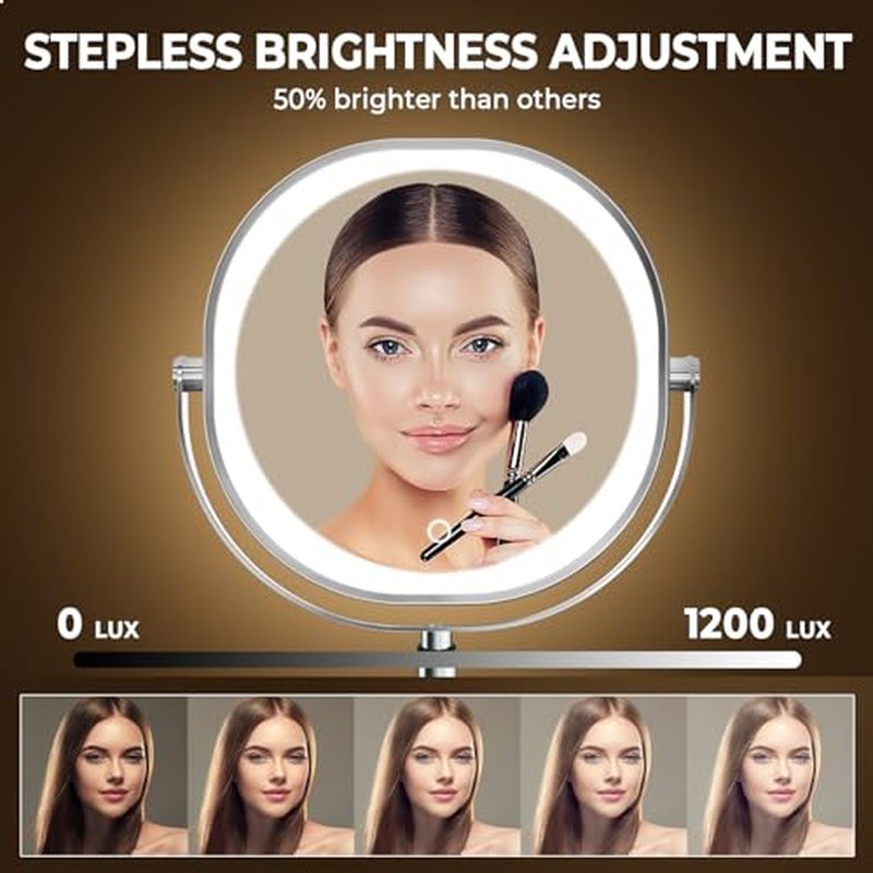 9" Wall Mounted Lighted Makeup Mirror, 3000mAh Rechargeable Double Sided 1X/10X Magnifying Mirror with Hook, 3 Color Lights Dimmable 360¡Æ Rotation Vanity Mirror for Bathroom