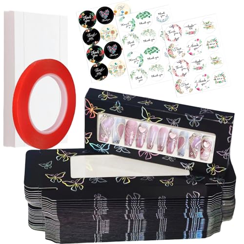 74-Piece Press On Nail Packaging Box Set with Tape & Stickers