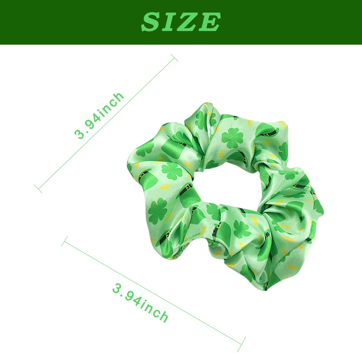 St.Patrick's Day Elastics Hair Ties Four Leaf Clover Silk Scrunchies Irish Hat Shamrock Hair Accessories for Women Girls Green Hair Band Ponytail Holder Bracelet Ropes Party Favor 2PCS