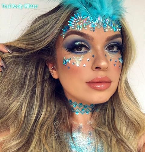 Teal Body Glitter Gel – Holographic Chunky Sequins Makeup
