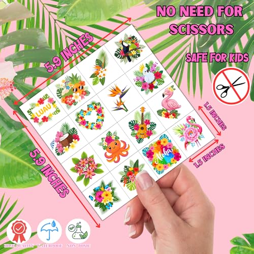 Hawaiian Temporary Tattoos for Kids - 96 PC Tropical Flowers