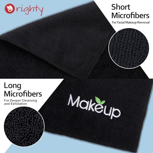 Orighty Microfiber Makeup Remover Cloths - Super Soft, Quick Dry Face Towels for Cleansing, 13 x 13 Inch, Pack of 6, Black