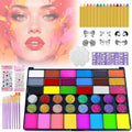 Face Painting Kit for Kids, Professional Face Paint Kit, 42 Colors Washable Facepaint Makeup Kit, Non-Toxic Face Paint with Stencils, Gems, Brushes for Halloween, Party, Birthdays, Carnival, School