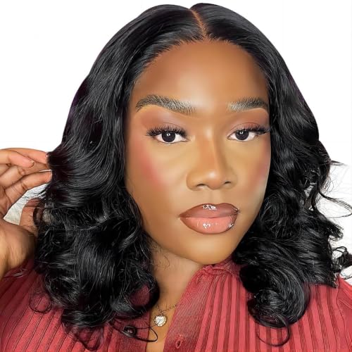 UVVUVV Glueless Body Wave Bob Wig 14" Human Hair 180 Density