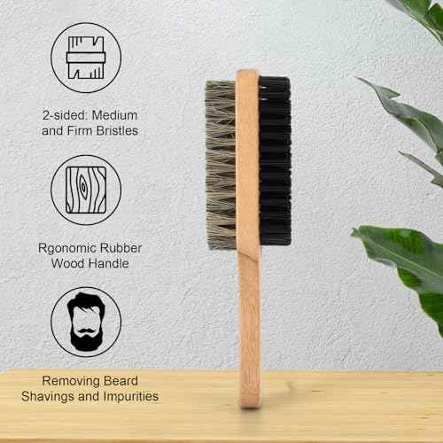 Brrnoo Double Sided Beard Brush, Imitation Bristle with Rubber Wood Handle for Men, Mustache Brush, Beard Grooming Tool - Brown