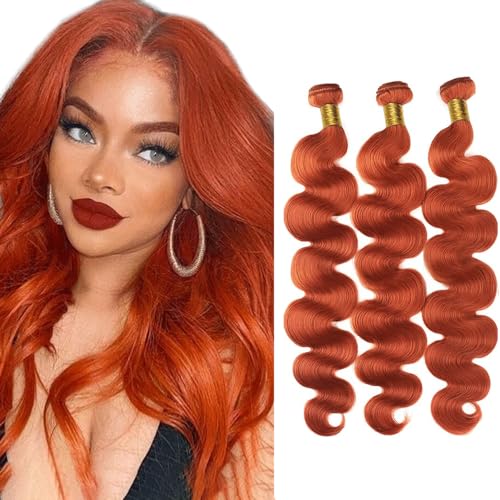 Fridnae 350 Ginger Body Wave Human Hair Bundles 12-16 Inch, Brazilian Virgin Remy
