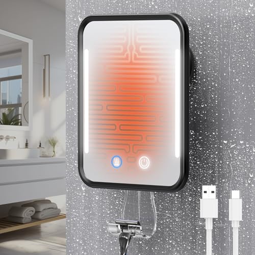 Gospire Heated Fogless Shower Mirror with Light & Suction Cup