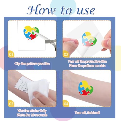 Autism Awareness Temporary Tattoos - 200+ Designs, 8 Sheets