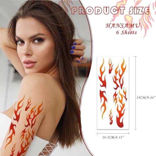 Flame Temporary Tattoo Stickers - 6 Sheets Waterproof Face Body Art