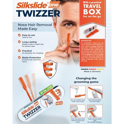 Silkslide¢çOne TWIZZER ? Nose Hair Trimmer for Men and Women ? Compact Travel Case ? Twist & Trim Nasal Hair Removal ? Japanese Premium Blades ? No Electricity or Batteries