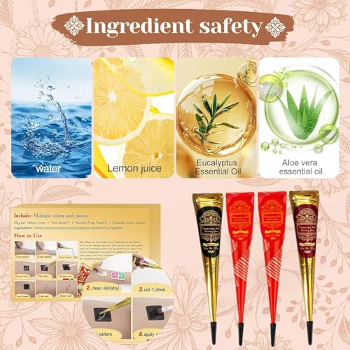 Temporary Tattoo Kit with 4 Inks & 77 Stencils - Safe & Easy DIY Body Art